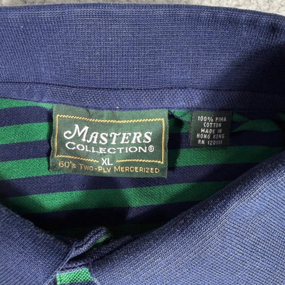 Masters Collection Polo Shirt Mens XL Green Blue Stripe Pima Cotton Golf Logo - Picture 3 of 7